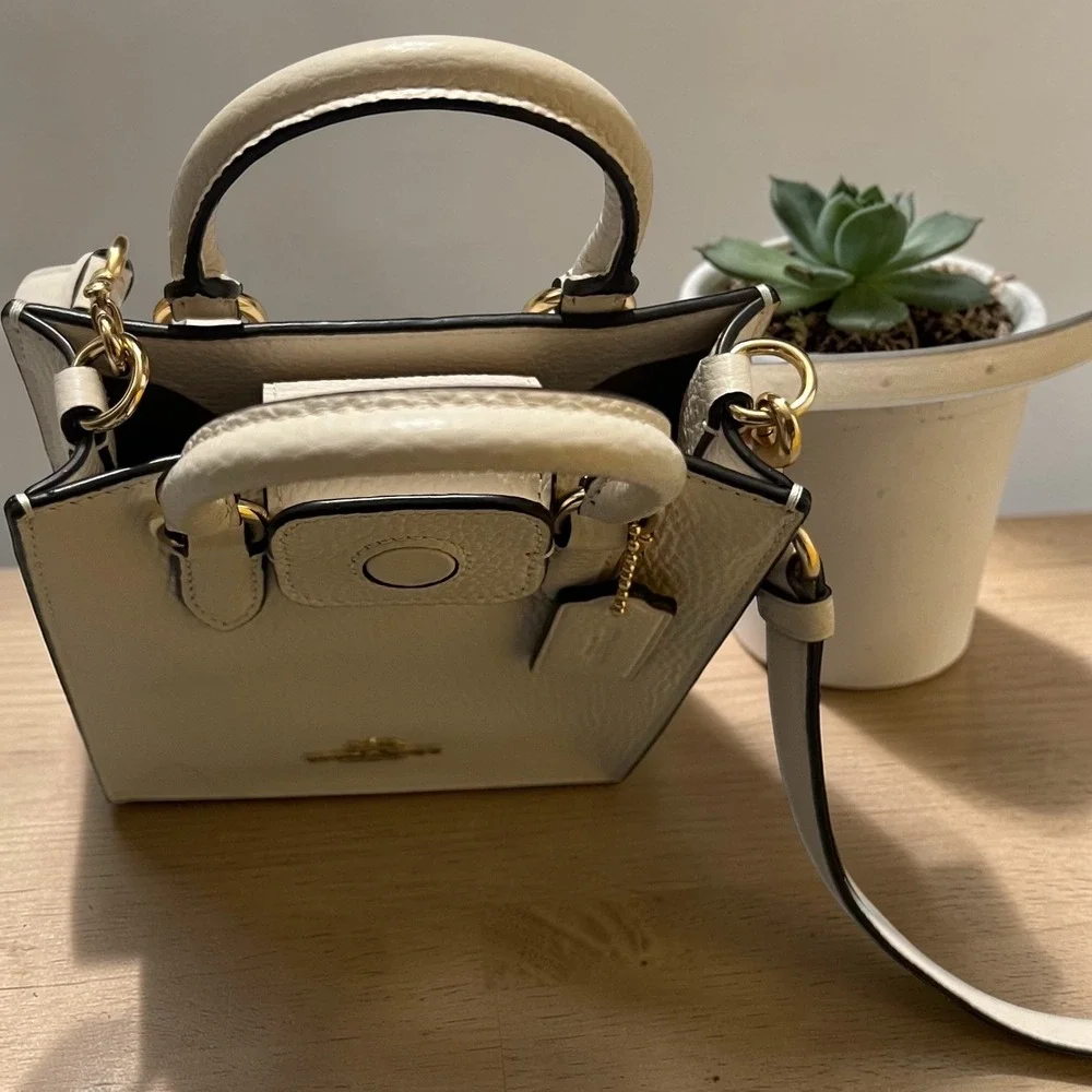 Coach North South Mini Tote Women Small White Excellent Pebbled‎ Leather Bag